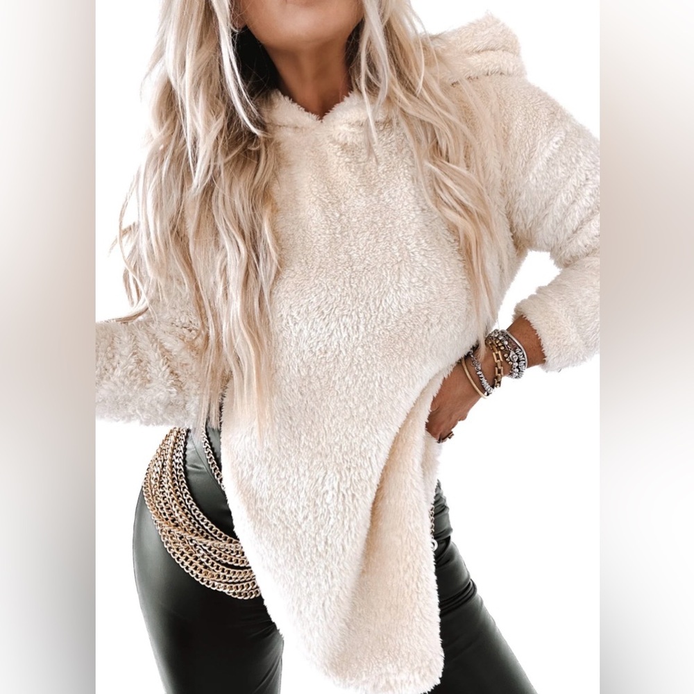 Pebby Forevee Sherpa Slide Slit Cozy Cream Women's Hoodie